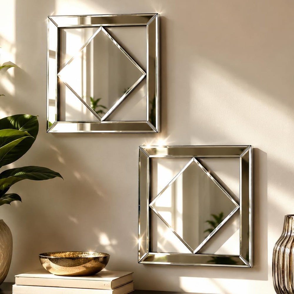 Square Decorative Wall Mirror 12 x 12 Inch, Silver Frameless Mirror Wall Deco...
