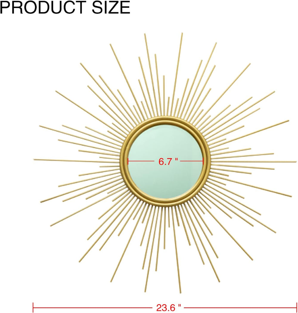24'' Gold Sunburst Wall Mirror Boho Home Decor Mordern Round Hanging ...