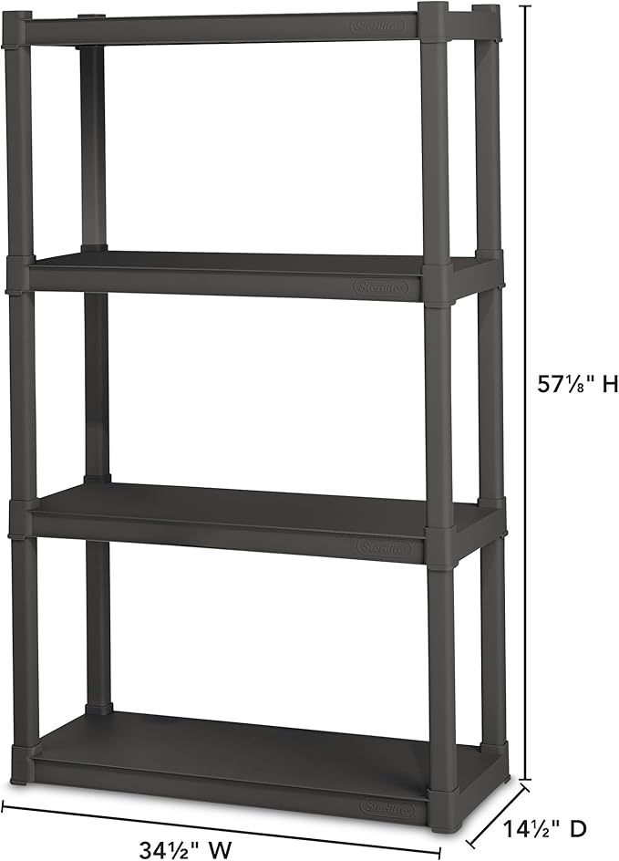 Sterilite 3-Pack 4 Shelf Unit, Heavy-Duty Shelving Storage and Utility Rack