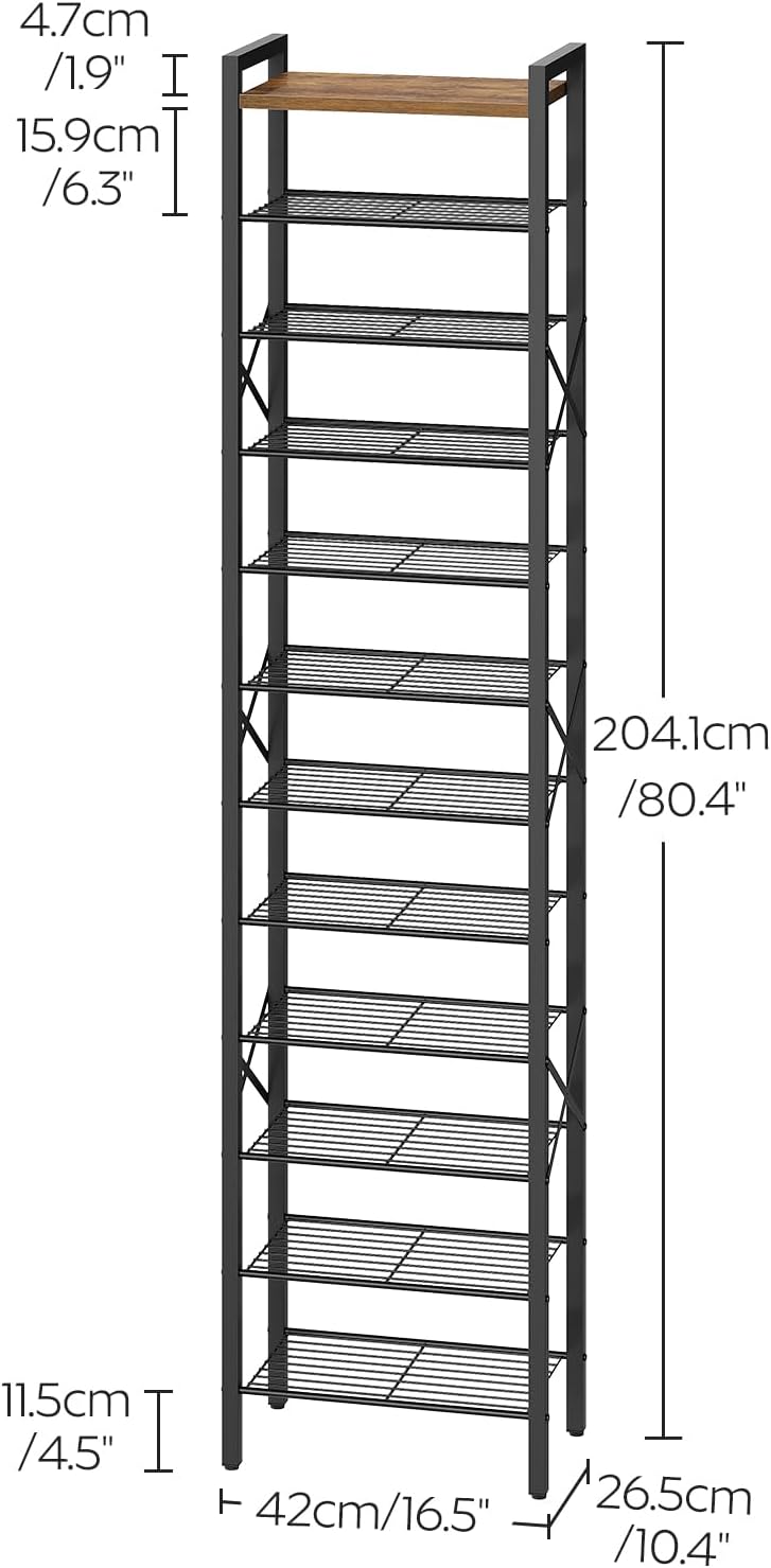 12-Tier Narrow Shoe Rack, Tall Shoe Rack for 12-24 Pairs, Slim Shoe Storage O...