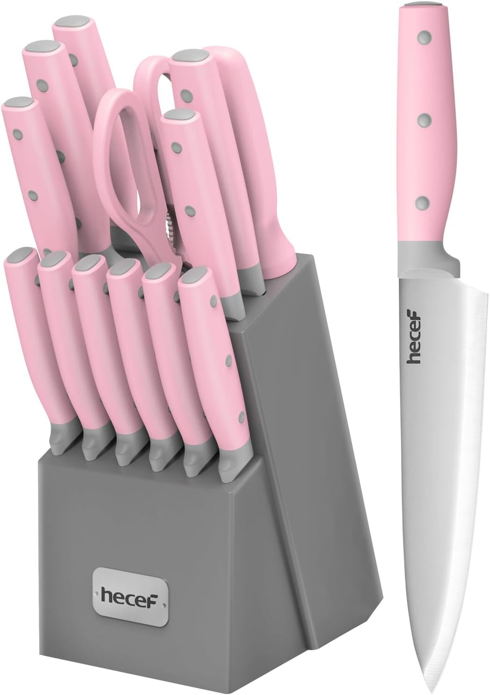 hecef Kitchen Knife Block Set, 14 Pieces Knife Set