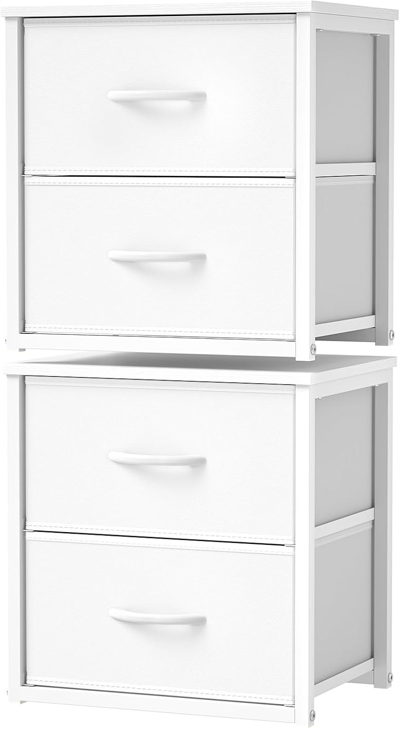 2-Pack Stackable Storage Drawers (4 Drawers Total), White Closet Organizer wi...
