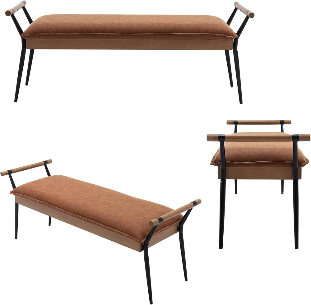 DUOMAY Modern Rectangle Ottoman Bench with Arms and Metal Legs, Mid Century P...