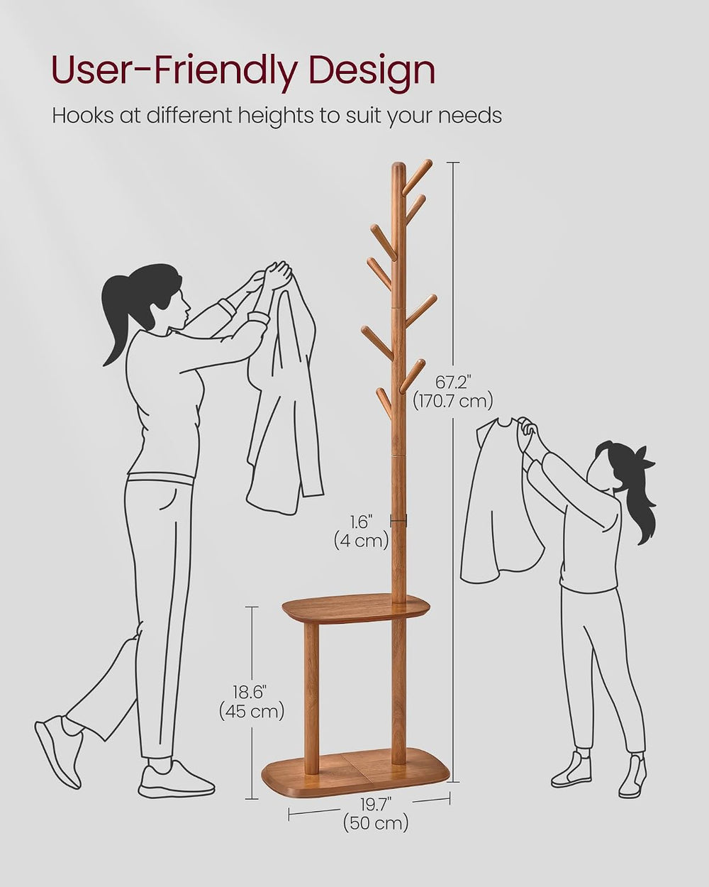 VASAGLE Coat Rack, Free Standing Coat Stand, Hall Coat Tree with 8 Hooks and ...