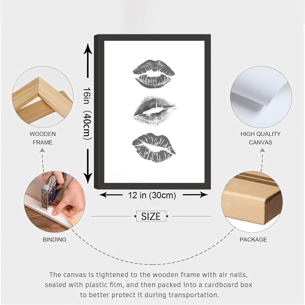 3 Piece Framed Stockholm Style Wall Art, Black and White Leopard Lips Canvas ...