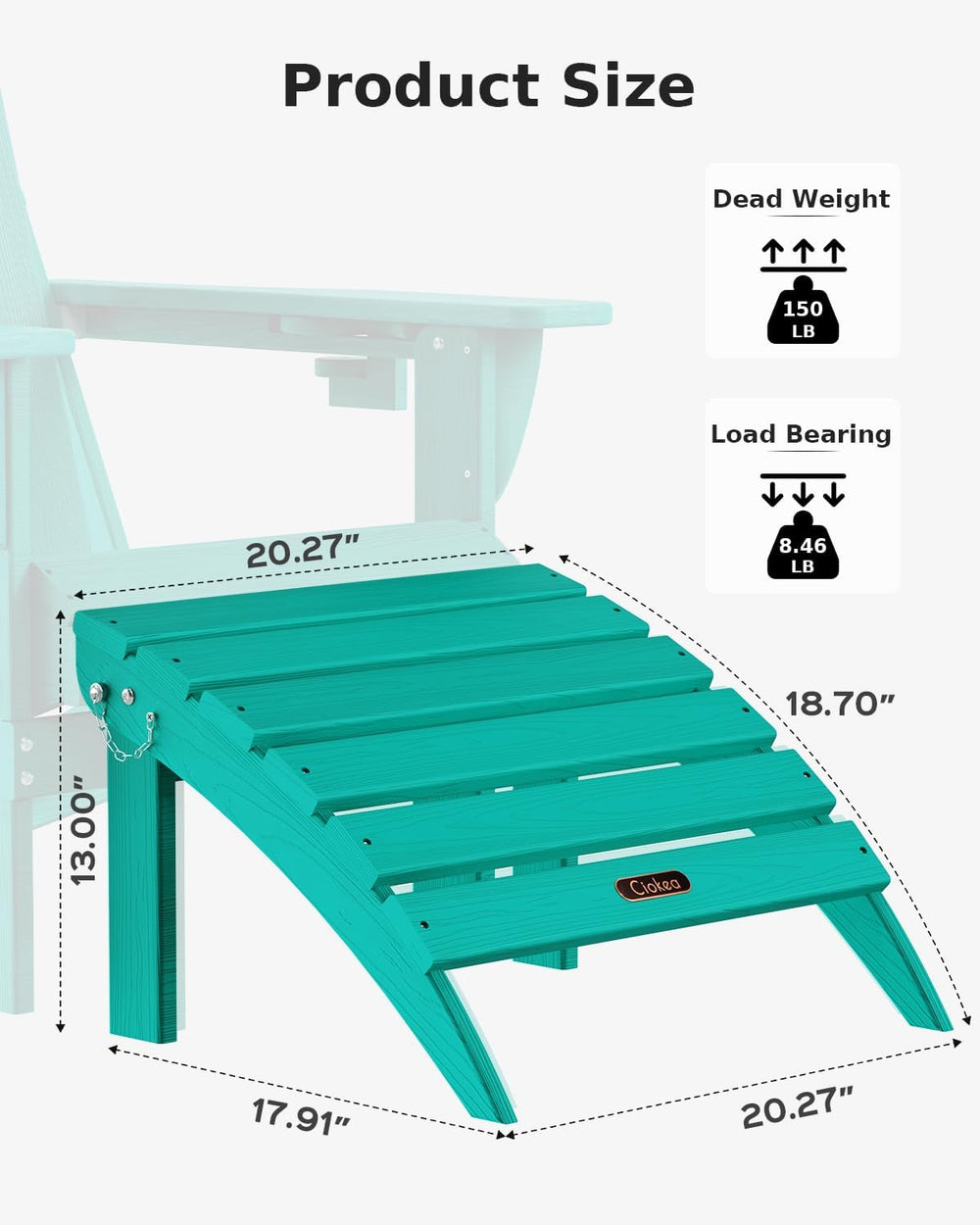 Ciokea Folding Outdoor Footstool for Adirondack Chair,Lake Blue