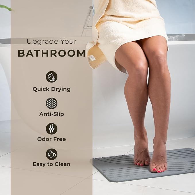 TOSORO - Stone Bath Mat Diatomaceous Earth Shower Mat Non-Slip Super Absorbent
