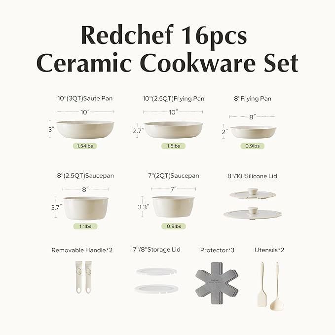 Redchef Ceramic Pots and Pans Set, Nonstick Kitchen Cookware Set