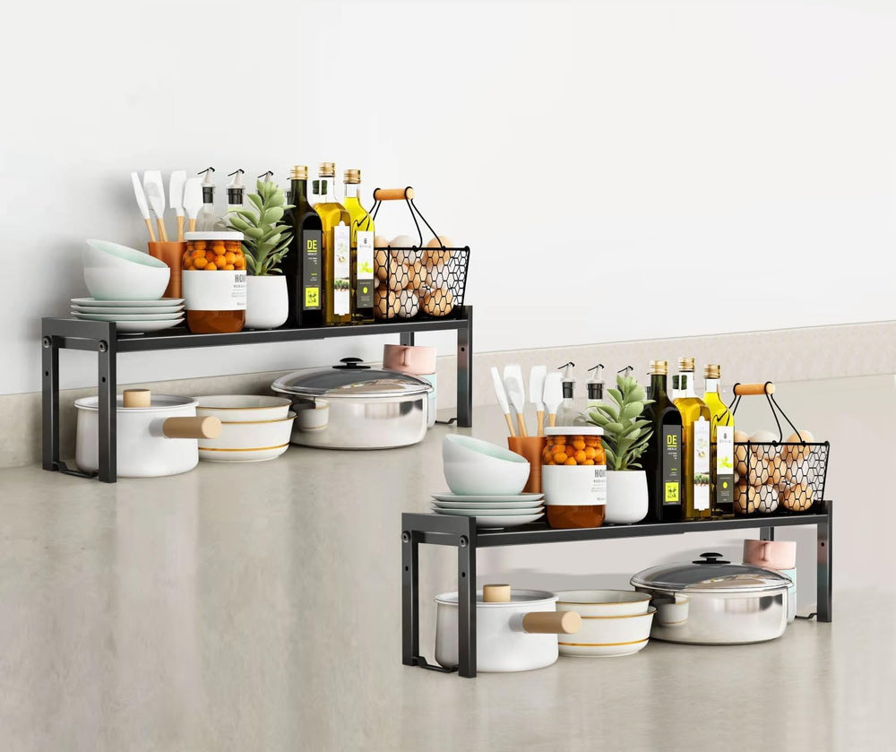 2 Pack Expandable Cabinet Shelf Organizer 16-26" L Stackable Kitchen Cou...