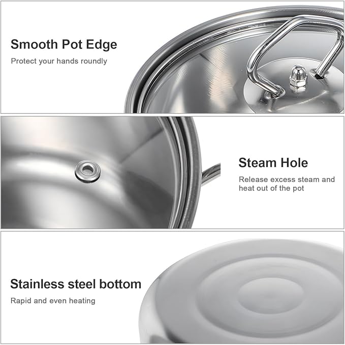 Kichvoe 5 Sets Stainless Steel Stock Pots Set