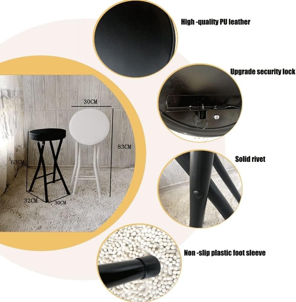 Foldable Round High Chair for Adults Compact White Folding Bar Stool Non Slip...