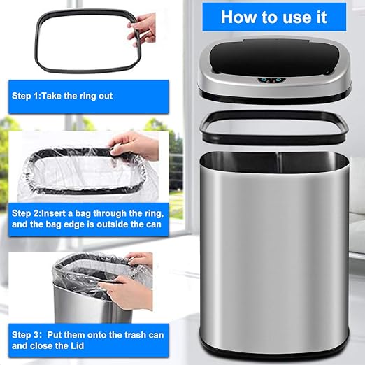 Dkeli Kitchen Trash Can for Bathroom Bedroom Home Office Automatic Touch Free