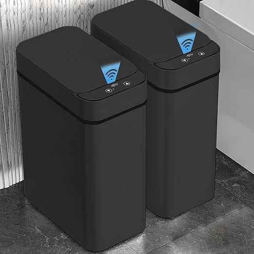 Yatmung 2 Pack - Skinny Trash Bin Sensor Motion 2.5 Gallon Touchless Bathroom
