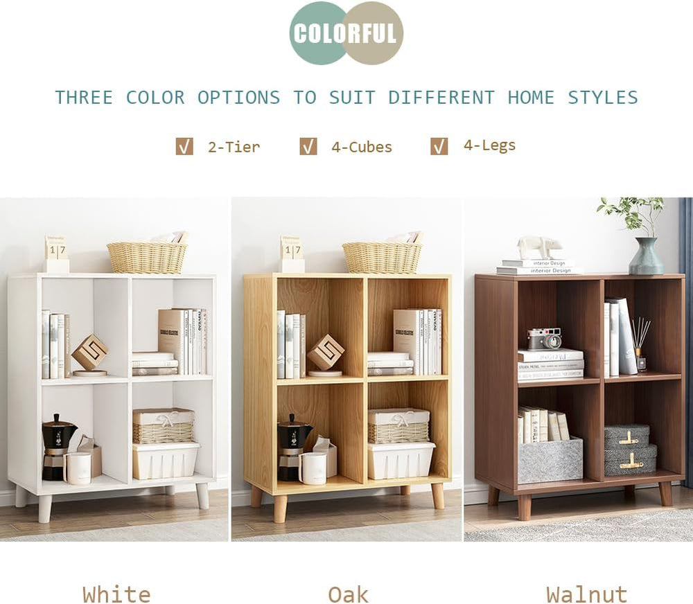 IOTXY Freestanding Open Cubes Bookcase - 2-Tier Floor Standing Wooden Storage...
