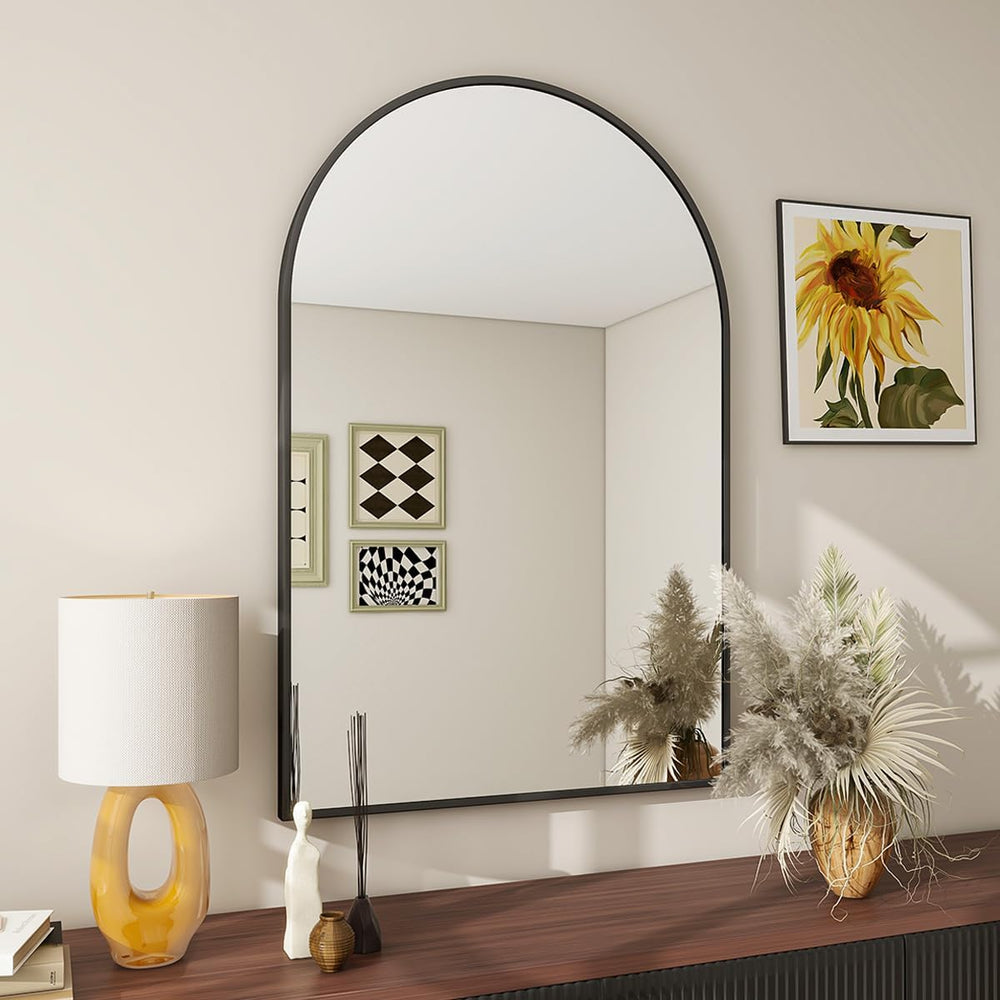 BEAUTYPEAK 20"x30" Arch Bathroom Wall Mirror, Black