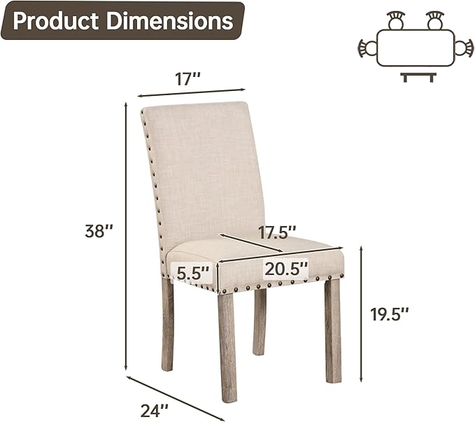 Morden Fort Farmhouse Style Dining Chairs Set of 2, Rustic Upholstered Kitche...