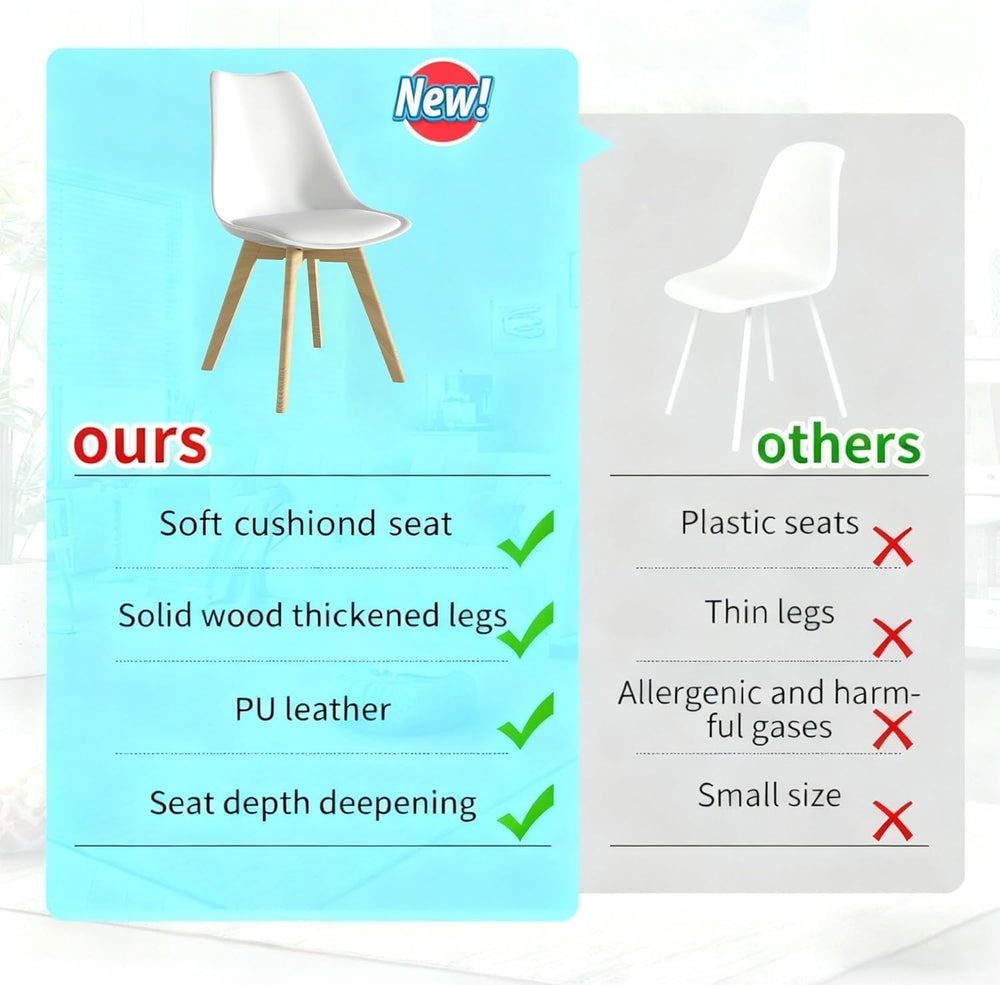 Dining Chairs Set of 8, Modern Leather Kitchen Chairs with Wood Legs