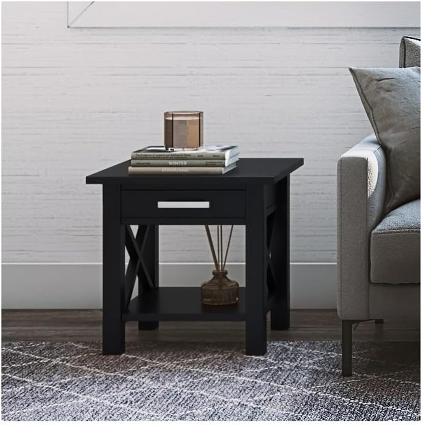 Pemberly Row Solid Wood End Table with Storage, Black Finish, 20.5" W x ...