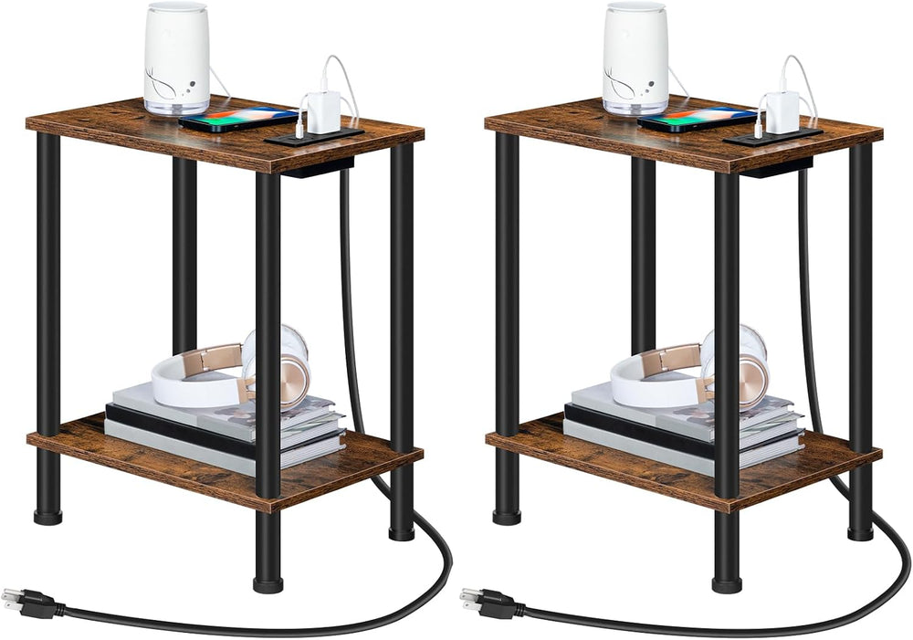 HOOBRO Side Table with Charging Station, Set of 2 End Tables with USB Port an...