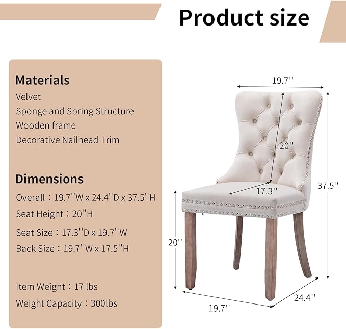 Modern Dining Chairs Set of 6, Tufted Upholstered Dining Chair with Solid Woo...