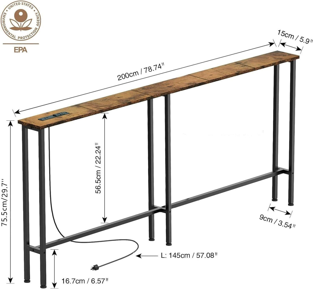 Keelian 78" Narrow Console Sofa Table with Power Outlets & 2 USB Por...