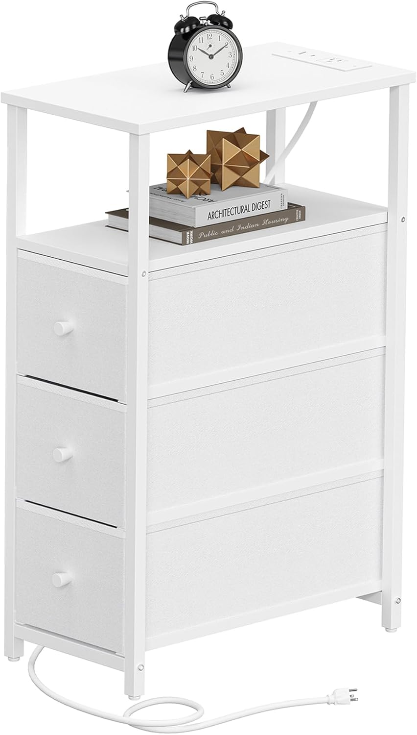 TUTOTAK Narrow Night Stand with Charging Station, Slim End Table with Plugins...