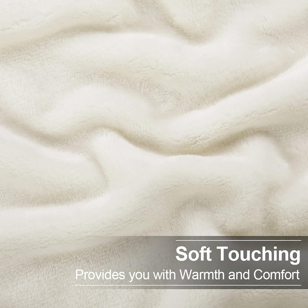 EASELAND Soft Lightweight Queen Size Fleece Blanket, Ivory, 90x90 inches