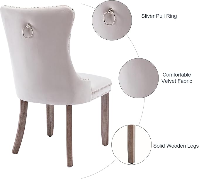 Velvet Dining Chairs Set of 2, Tufted Upholstered Dining Room Chairs with Bac...