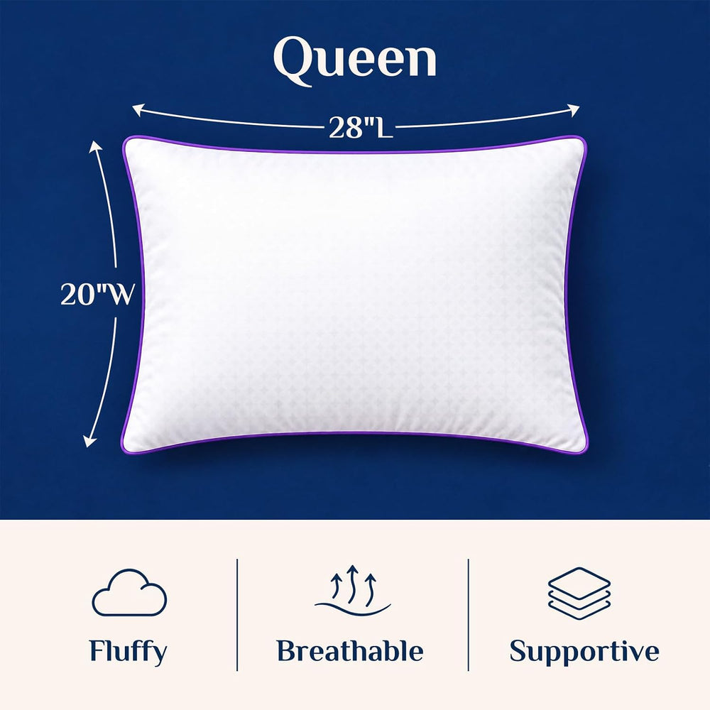 JOLLYVOGUE Pillows Queen Size Set of 4, Washable Supportive Firm Bed Pillows ...
