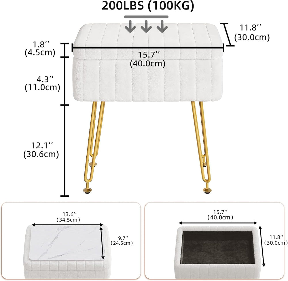 Somdot Vanity Stool Chair with Storage, Furry Padded Seat, Makeup Stool
