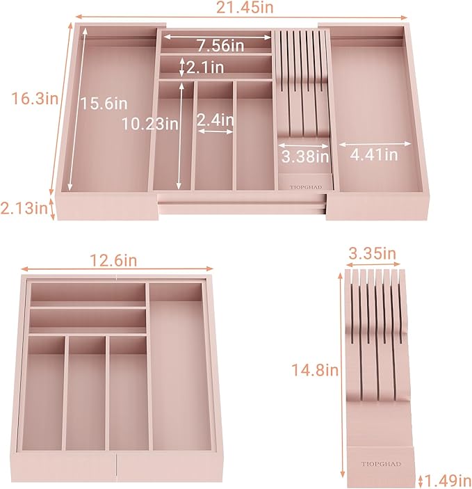 TIOPGHAD Bamboo-Silverware-Drawer-Organizer-Kitchen, Expandable Utensil Holder