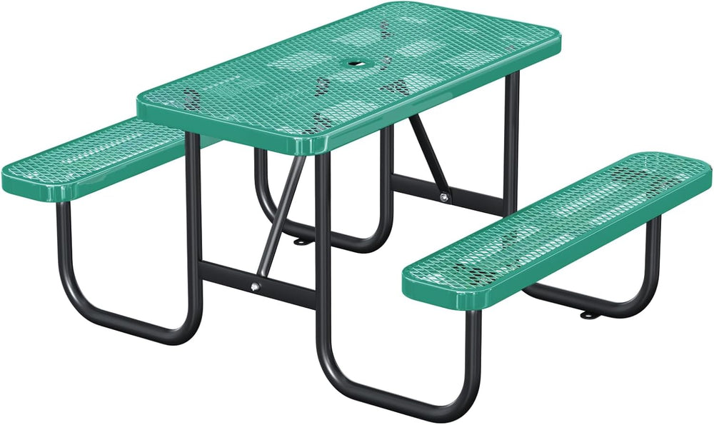 Heavy Duty Picnic Table with Umbrella Hole, Expanded Meta Outdoor Metal Patio...