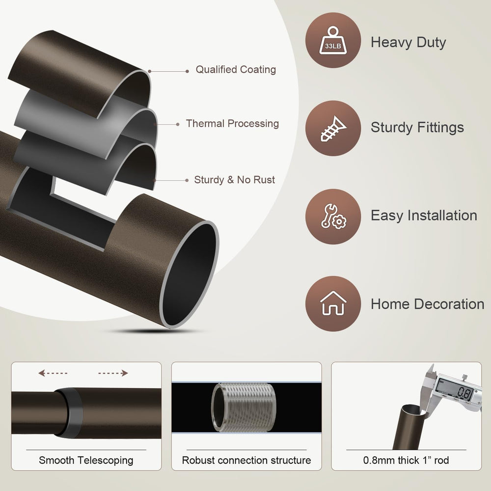 Lootkell Modern Antique Brown Bronze Curtain Rods for Windows 72 to 144 Inche...