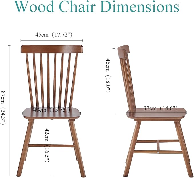 Walnut Solid Wood Windsor Dining Chairs Set of 2 with Spindle Back (Windsor-2...