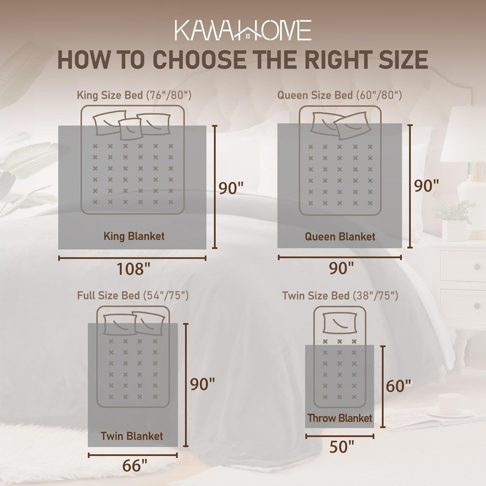 KAWAHOME Sherpa Fleece Queen Size Blanket for Bed, Extra Warm Heavy Thick