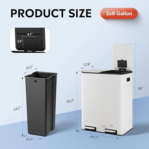WLIVE 2 x 8 Gallon Stainless Steel Dual Trash Can, Double Trash Can Kitchen