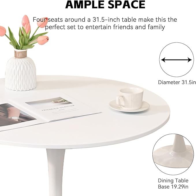 3-Pieces 31.5" Round Dining Table Set for 2,White Dining Table & 2 V...