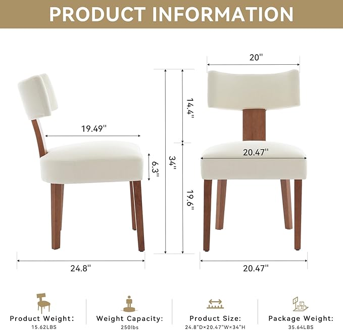 Dining Chairs Set of 6, Upholstered Fabric Kitchen Chairs with Solid Wood Leg...