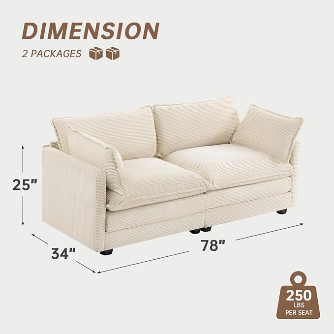 ROWHY 78'' Sectional 2 Seat Cloud Loveseat with 2 Throw Pillows, Mode...