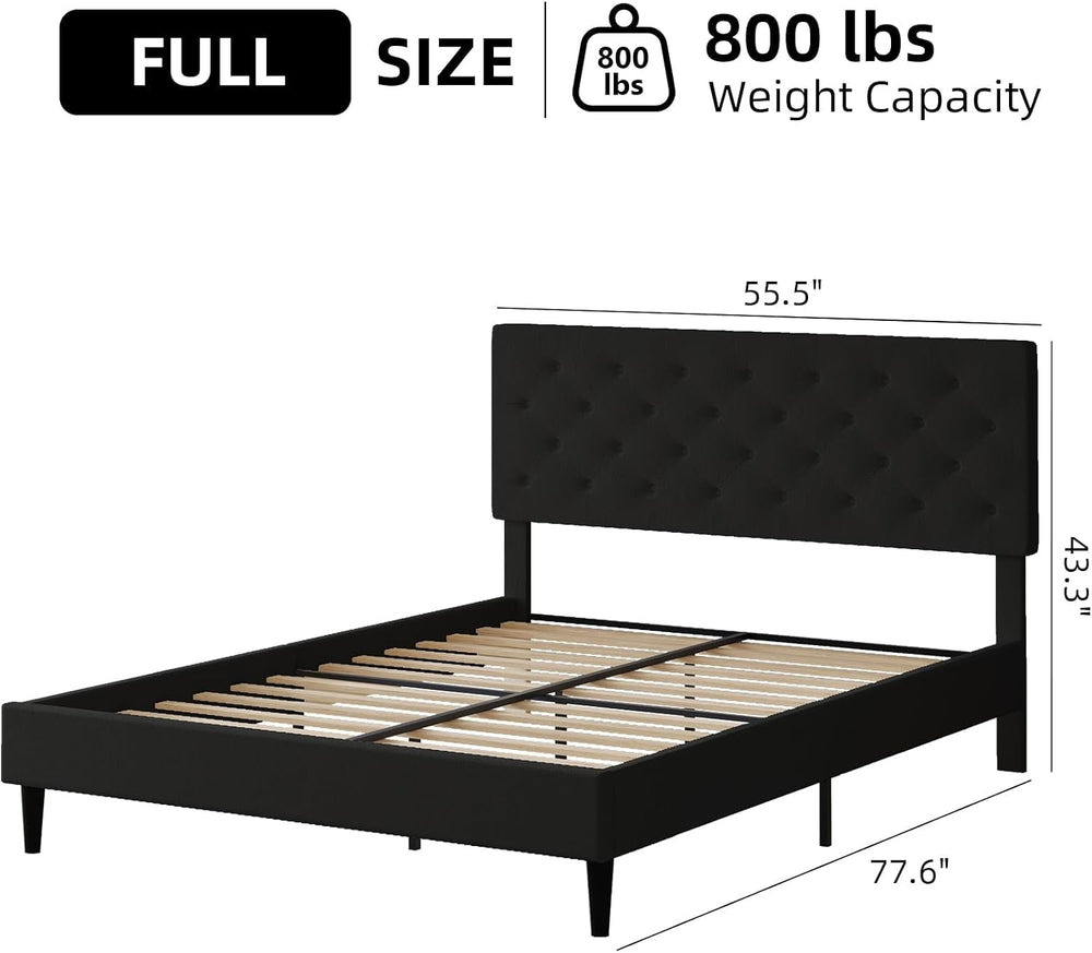 HOMBCK Full Size Bed Frame with Adjustable Headboard, Black