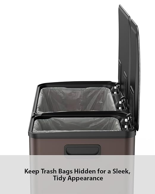 Lovewind Double Trash Can Kitchen, 13+5.5 Gallon Stainless Steel Dual Trash and