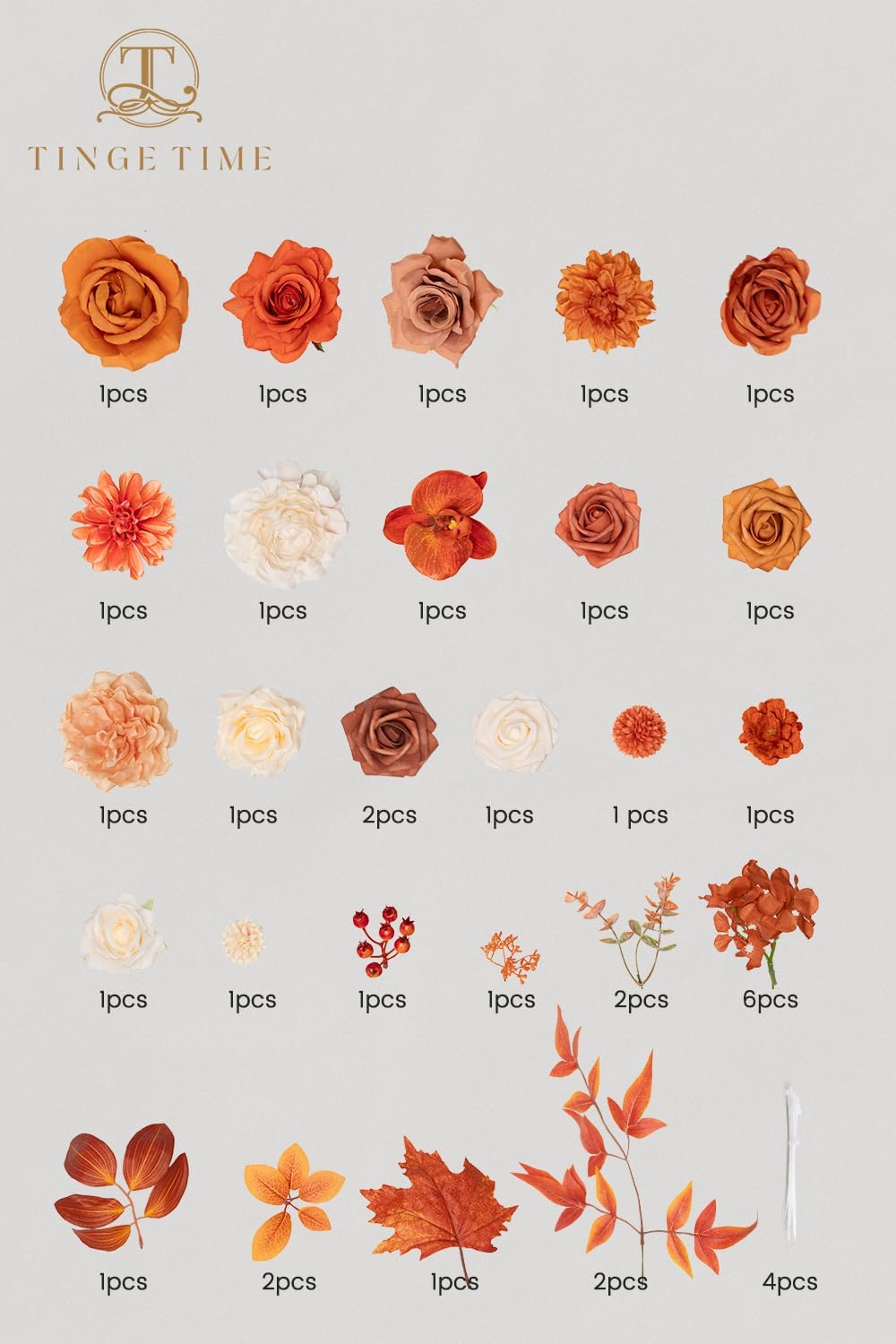 TINGE TIME Fall Wedding Artificial Flowers Combo, Orange & Cream Roses