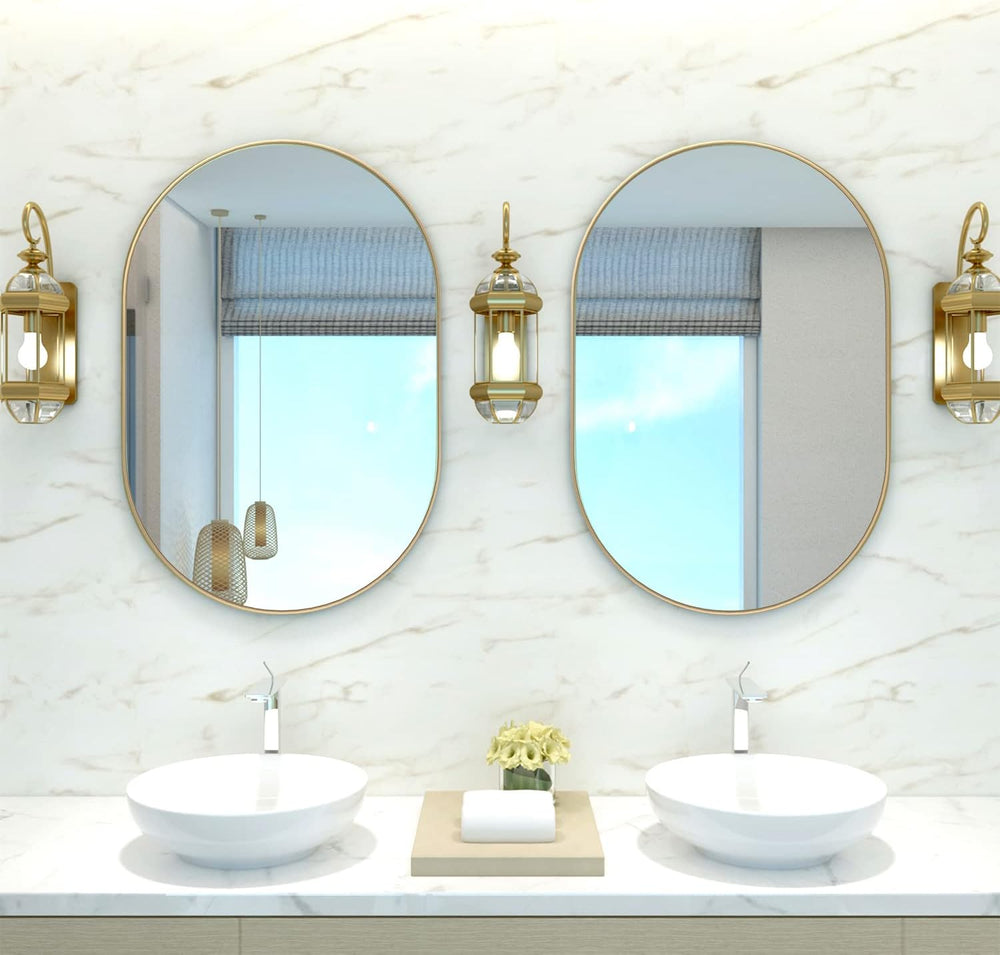 Oval Bathroom Mirror Capsule Wall Vanity Mirror, 2 Pieces 20"x30" P...