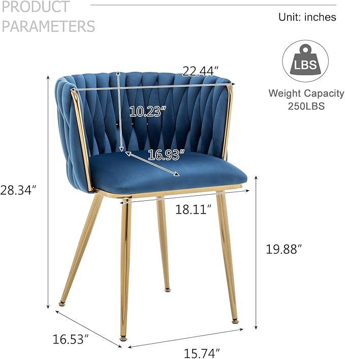 Velvet Dining Chairs Set of 2, Modern Upholstered Dining Chairs with Gold Met...