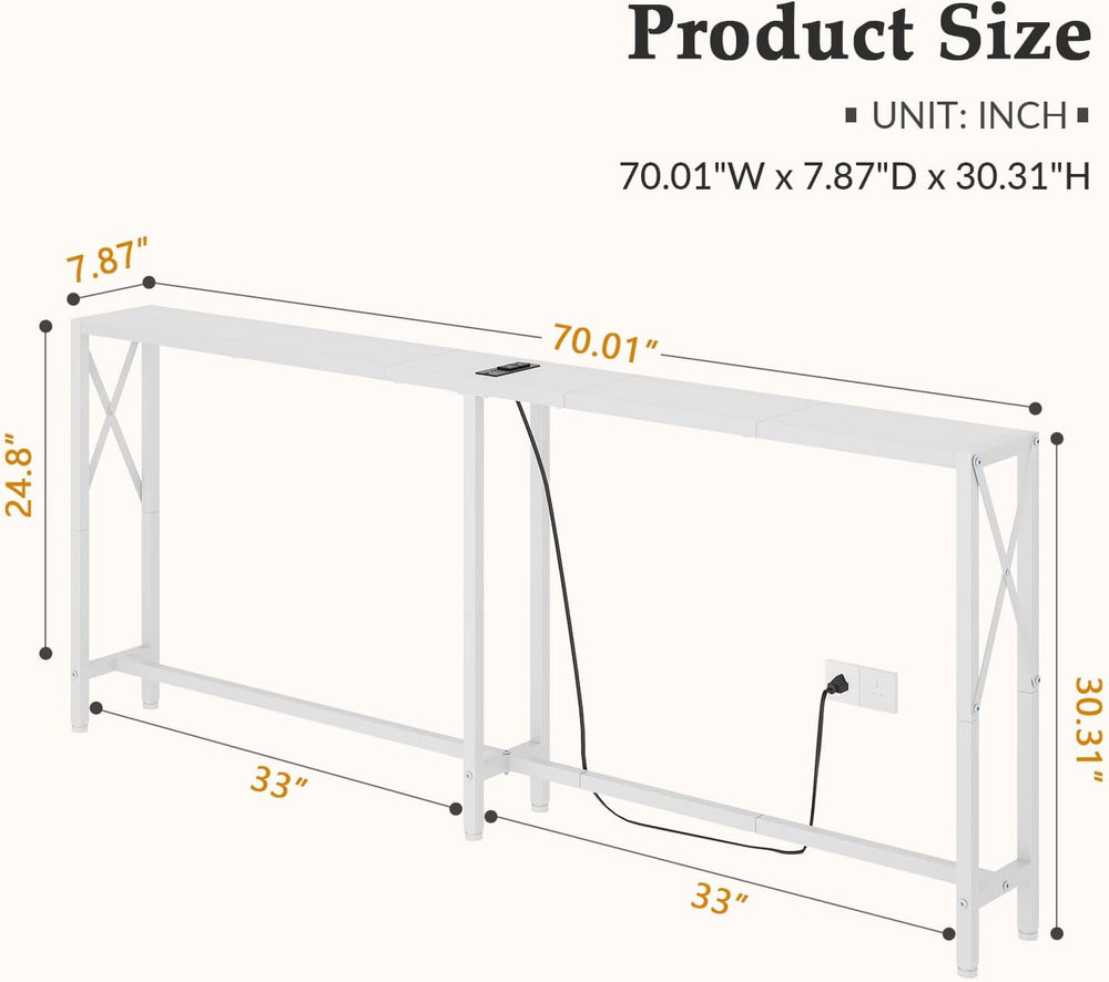 Gewudraw 70 in Skinny Sofa Table Behind Couch, Console Table with Oulets &...
