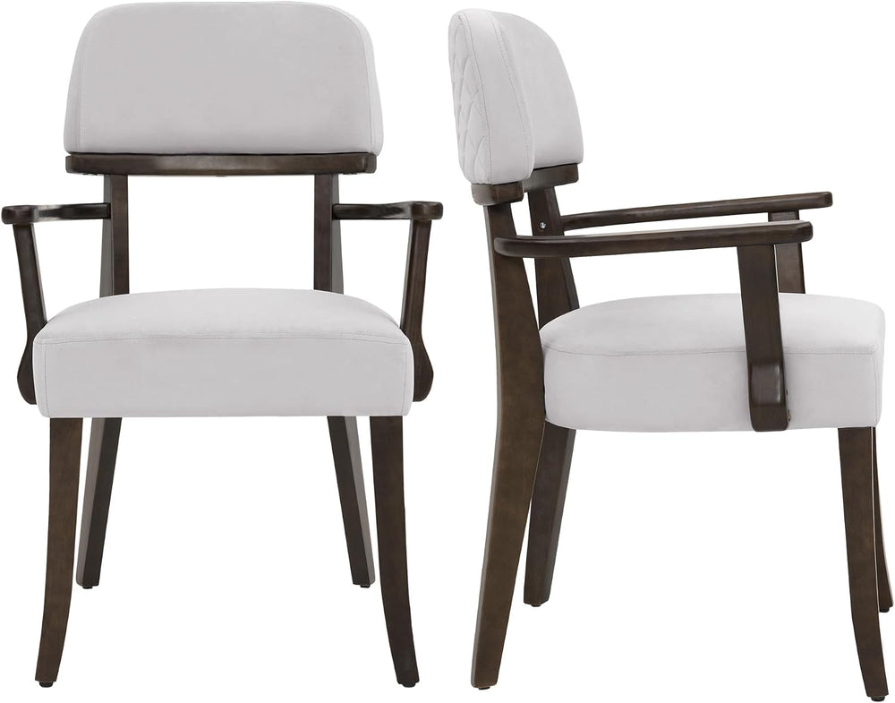 Modern Wood Dining Chairs with Arms Set of 2, Velvet Upholstered Kitchen Chai...