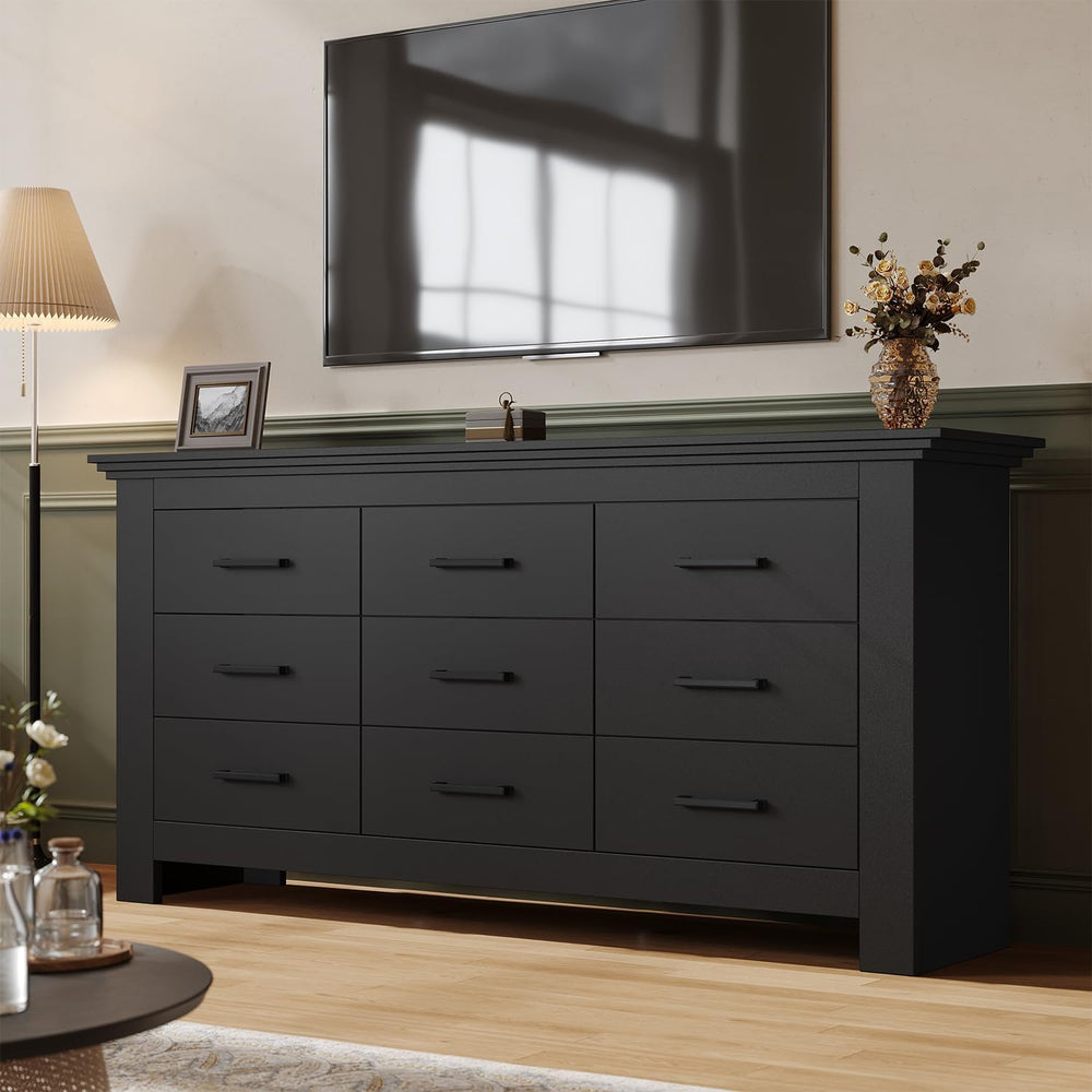 9 Drawer Dresser for Bedroom, Wood Dresser Chests of Drawers with Metal Handl...