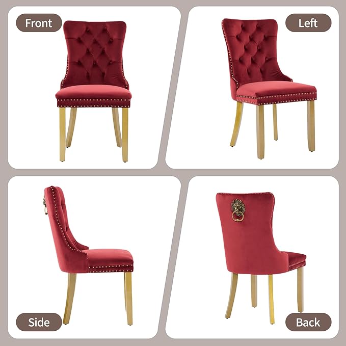 Velvet Dining Chairs Set of 2, Upholstered Dining Room Chairs with Lion Head ...