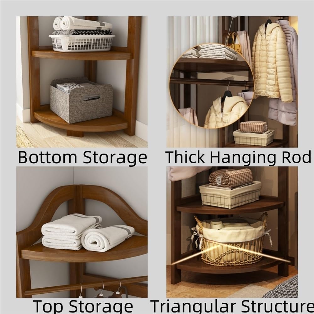 Wooden Corner Clothes Rack, Freestanding Coat Rack(White) | Clothing Rack wit...
