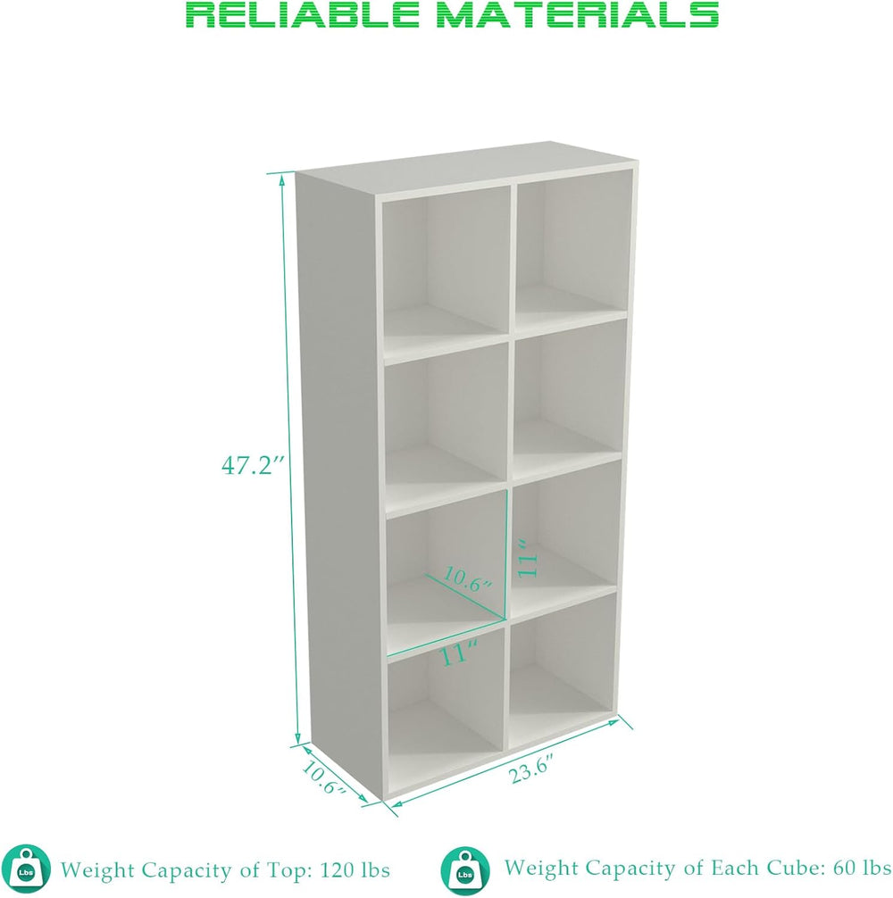 8-Cube Storage Shelf Bookcase - Wooden 4-Tier Floor Standing Open Bookshelf, ...